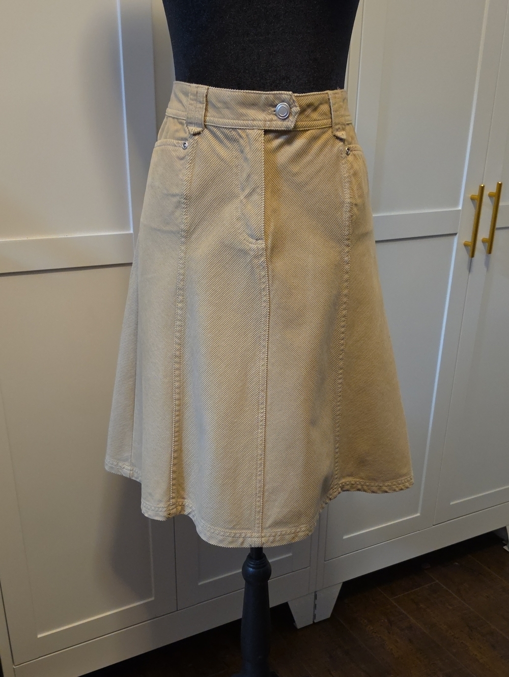 100% Cotton Neutral A-Line Skirt with Front Button - Picture 2 of 13